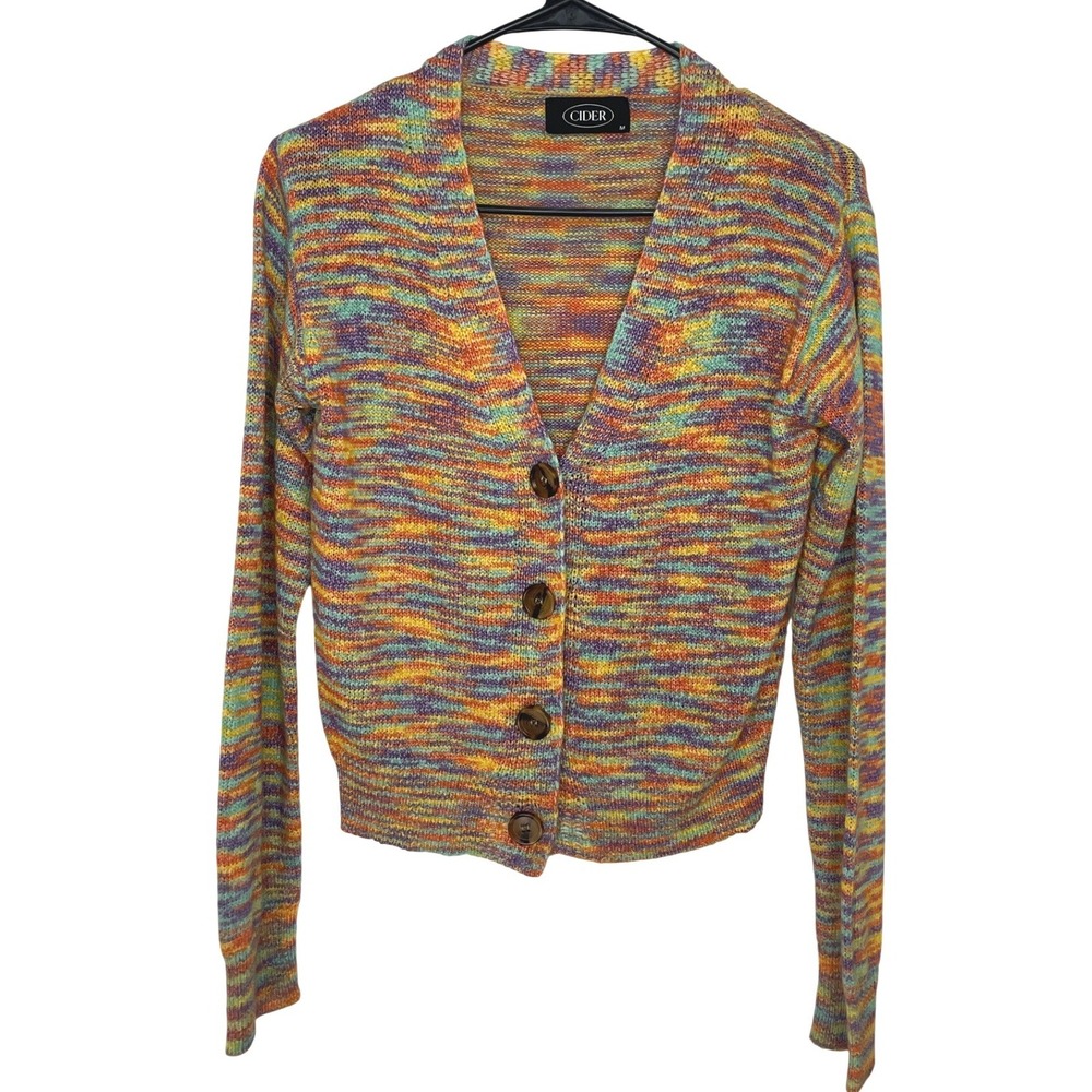 Cider Womens Cardigan Space‎ Dye Knit V-Neck Button Up M Boho Rainbow Festival
